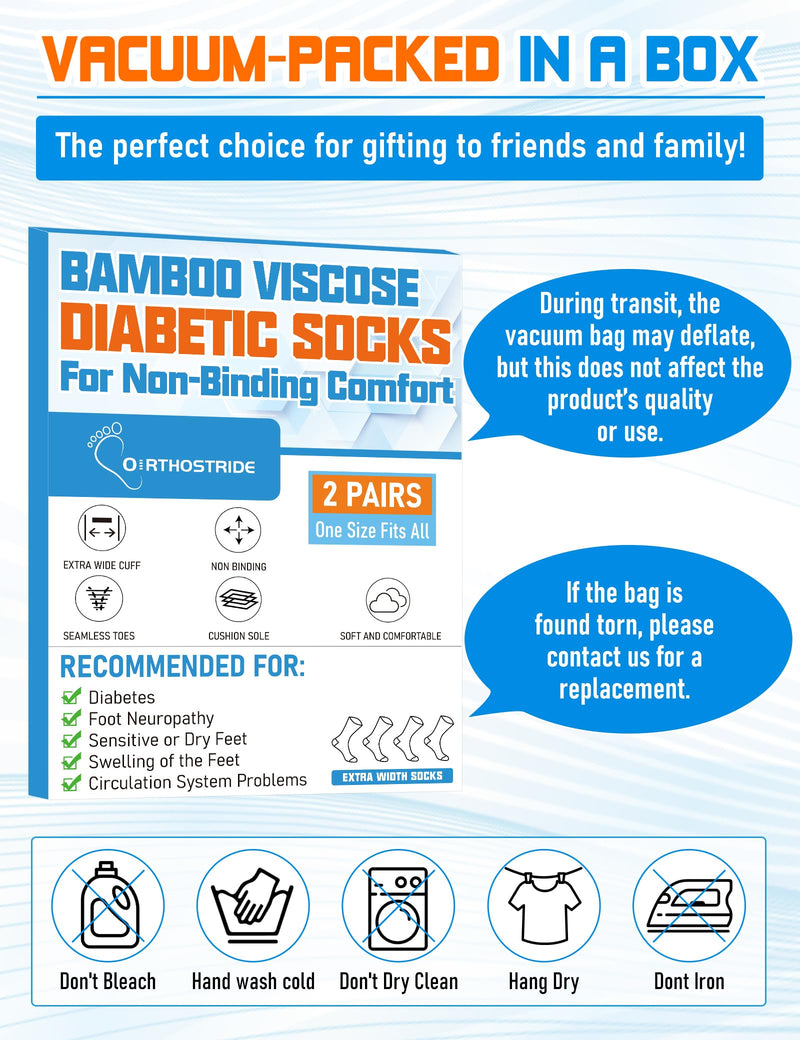 [Australia] - Wide Diabetic Socks for Men Women Plus Size, Extra Long Edema Sock with Thickened Sole, Non-Binding Loose Fit Socks for Swollen Feet, Lymphedema,Neuropathy- 2 Pairs Black 2Pairs Black 