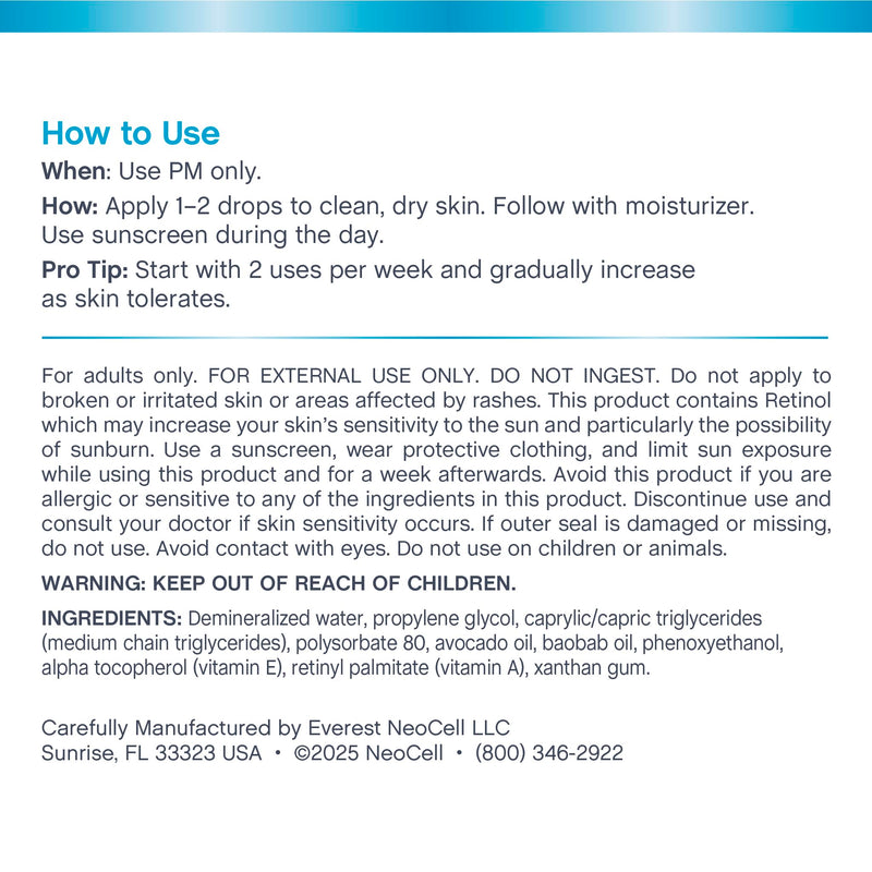 NeoCell Retinol Serum for Face | 2 fl oz | Targeted Skin Serum Formula | Advanced Care | with Vitamin E and A | for Women and Men
