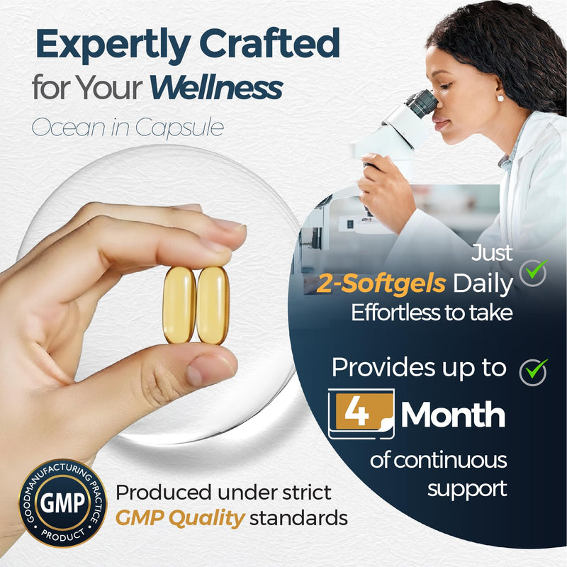 Omega 3 Fish Oil 2000mg – High Strength with 660mg EPA & 440mg DHA – 240 Softgel Capsules (4 Month Supply) – Omega 3 Fatty Acids Supplement – Gluten-Free & Lactose-Free