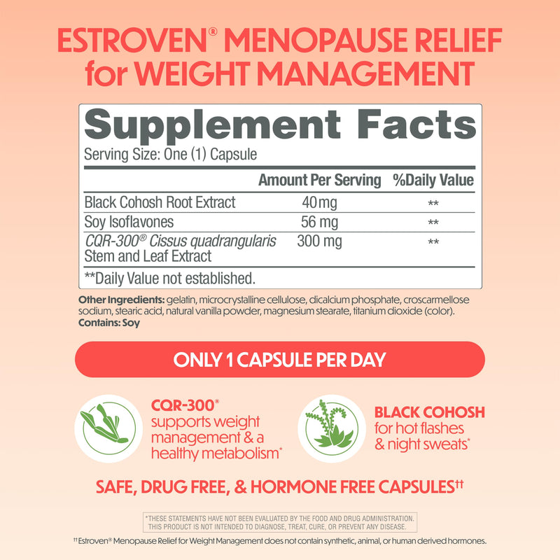[Australia] - Estroven Weight Management for Menopause Relief - 60 Ct. - Clinically Proven Ingredients Help Manage Weight, Provide Night Sweats & Hot Flash Relief - Drug-Free & Gluten-Free 