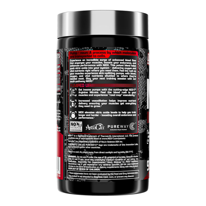 Nutrex Research NIOX Nitric Oxide Booster Pre Workout Pump Supplement with Arginine Nitrate Vitamin C Astragin for Muscle Pump Vascularity Endurance Support 90 Count 90 Capsules