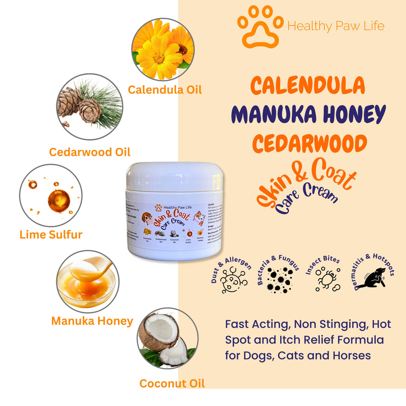 Skin and Coat Care Ointment for Pets - Itchy or Dry Skin, Wounds, Hot Spots – Calendula Oil, Manuka Honey, Lime Sulfur, Cedarwood Oil, Coconut Oil – Dogs, Cats, Puppies, Kittens - PawsPlanet Australia