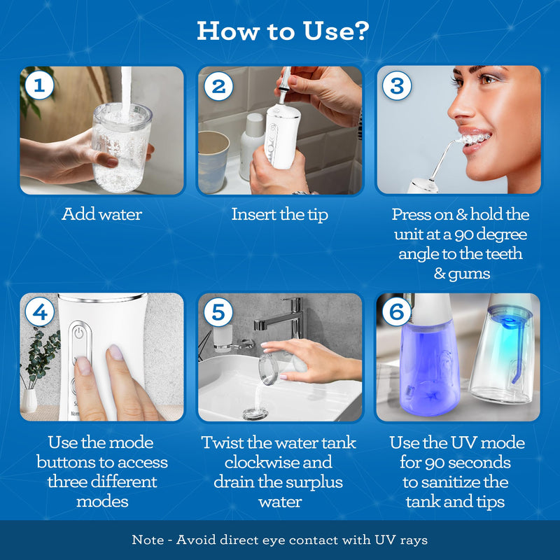 [Australia] - GuruNanda Advanced Dental Water Flosser 2.0 with UV Mode - Cordless and Portable - 290 ml Water Tank, 3 Modes, Rechargeable for Healthy Teeth and Gums 