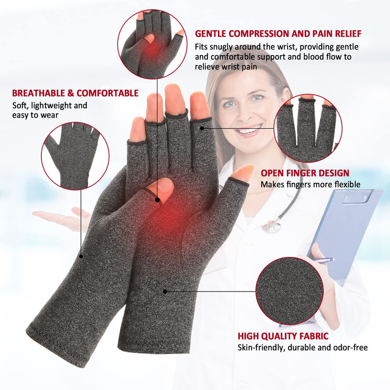 [Australia] - 2 Pairs Arthritis Compression Gloves for Women Men, Carpal Tunnel Pain Relief, Fingerless Gloves for Typing and Daily Work Medium Brown1+grey1 