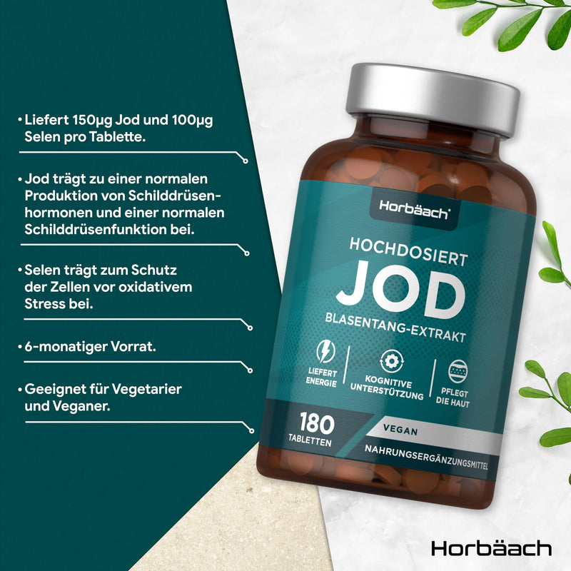 [Australia] - Iodine tablets from kelp | 150µg | for the thyroid | High dosage | 180 vegan pieces | Iodine Tablets | 150 mcg | from Horbaach 