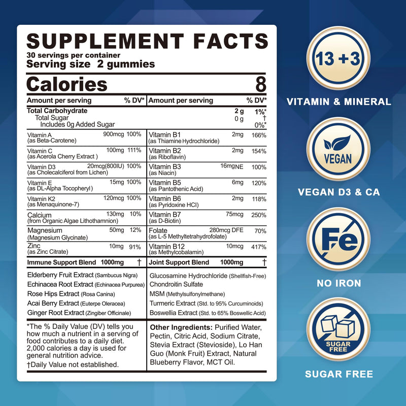 LILICARE Methylated Multivitamin Gummies for Women Men, Immune Health,120ct | Multivitamin w/ Vitamin B D3 K2 A C E, Calcium, Zinc, Elderberry, Echinacea, MSM, Support Immune, Bone & Energy, Sugar Free 60 Count (Pack of 2)