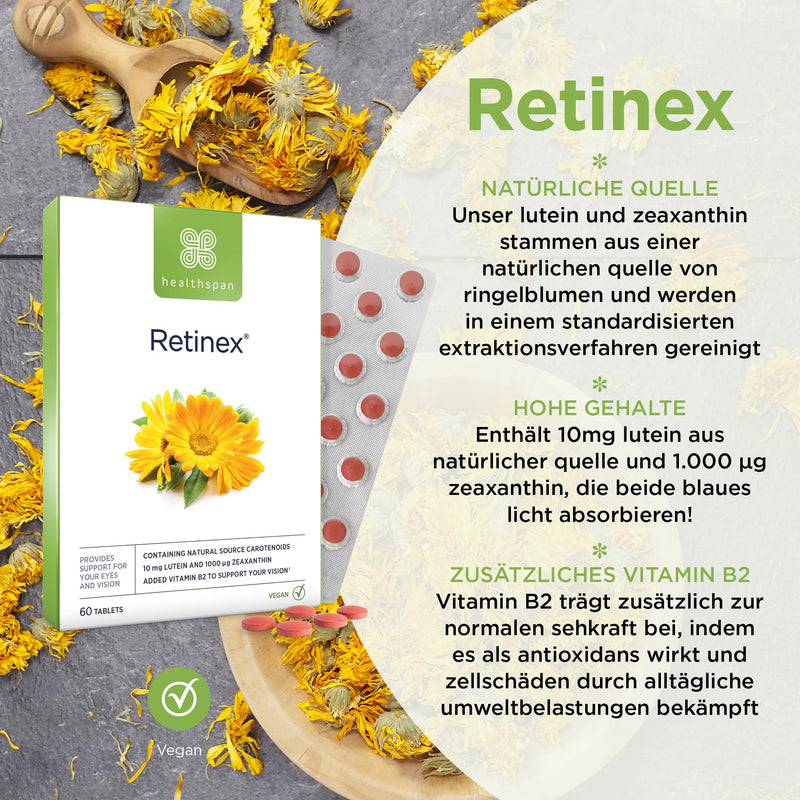 [Australia] - Healthspan Retinex | High-quality eye care with lutein & zeaxanthin | Supports vision & promotes long-term eye health | Vegan | 60 tablets 