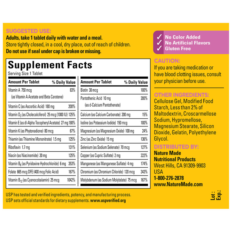 Nature Made Multivitamin for Women 50+ No Iron, 90 Tablets 90 Count (Pack of 1)