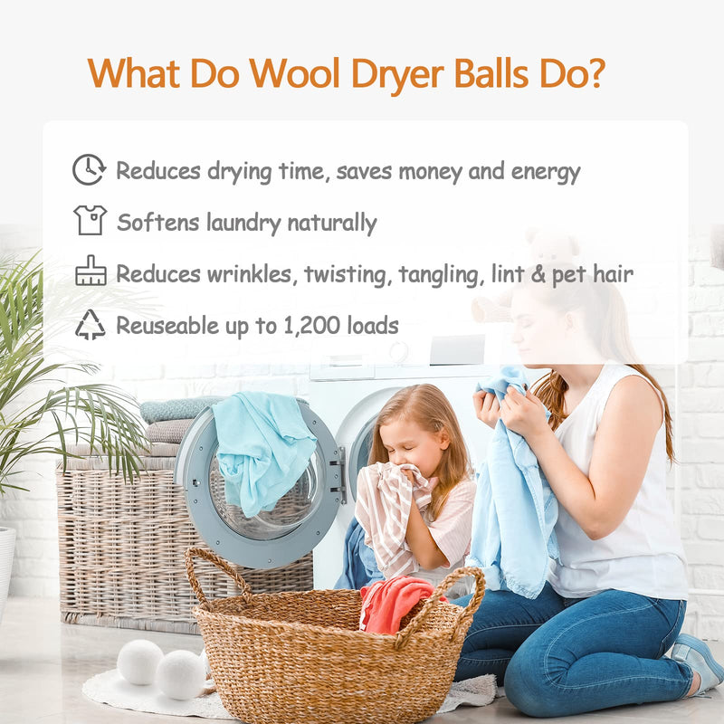 Wool Dryer Balls, White XL Pack of 6, Organic Reusable Laundry Balls, Imported Premium New Zealand Wool, Fabric Softener for 1000+ Loads, Baby Safe & Hypoallergenic, Saving Energy & Time X-Large (Pack of 6)