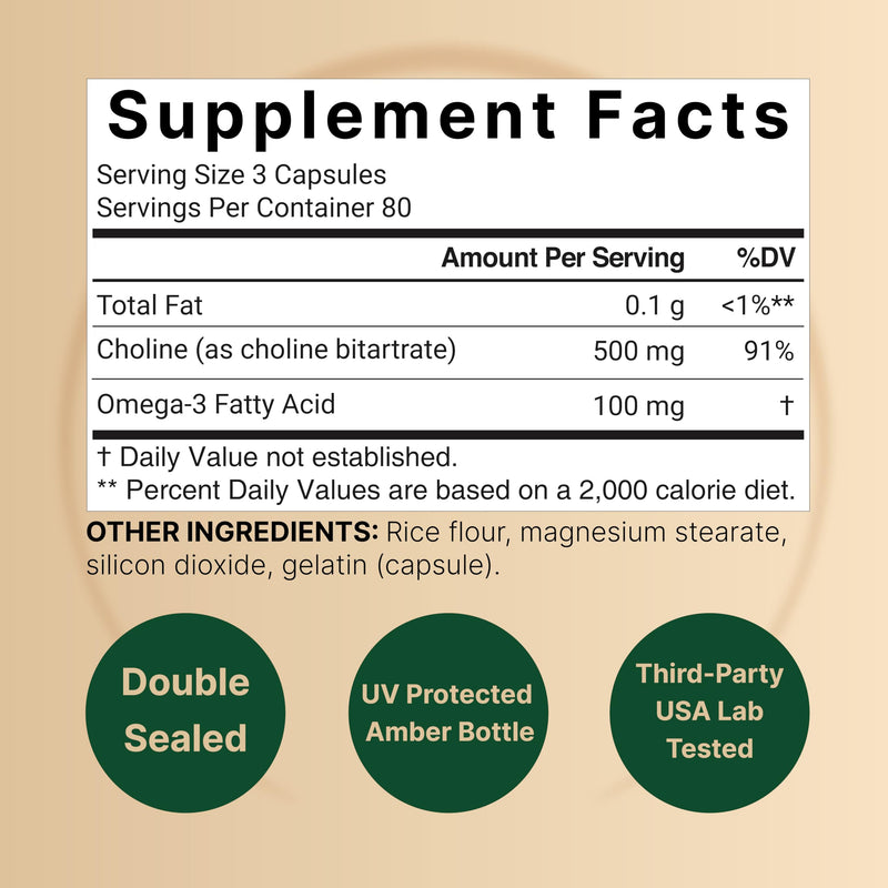 [Australia] - NatureBell Choline Supplements 500mg with Omega-3 Fatty Acids, 240 Capsules | High Potency Choline Bitartrate ‚Äì Prenatal Support During Pregnancy ‚Äì Promotes Energy, Liver, Brain, & Cognitive Health 