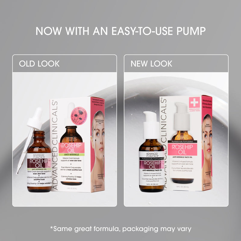 Advanced Clinicals Rosehip Oil For Face With Vitamin E + Botanicals Helps Improve Look Of Dark Spots, Wrinkles, Fine Lines, & Uneven Looking Skin Tone | Moisturizing Skin Care Face Serum, 1.8 Fl Oz 1.8 Fl Oz (Pack of 1) Rosehip Oil Serum