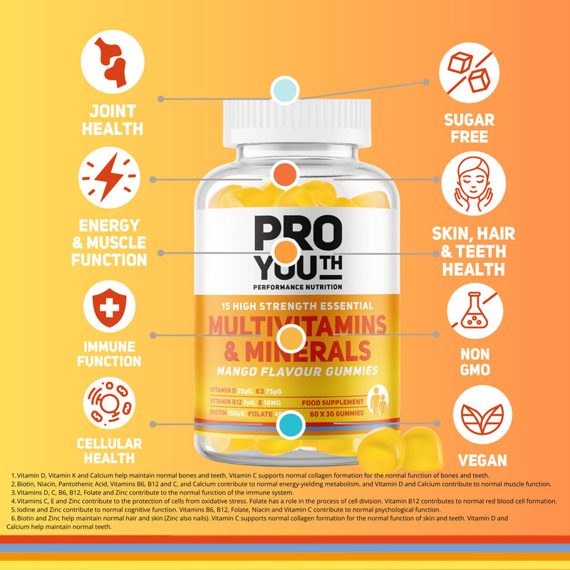 Nutrition Multivitamin & Mineral Gummies for Adults & Children | Mango Flavour | Vegan, Sugar-Free | 15 Essential Vitamins & Minerals incl Vitamins D3, E, C, K2, B5, B6, B7, B9, B12, Calcium