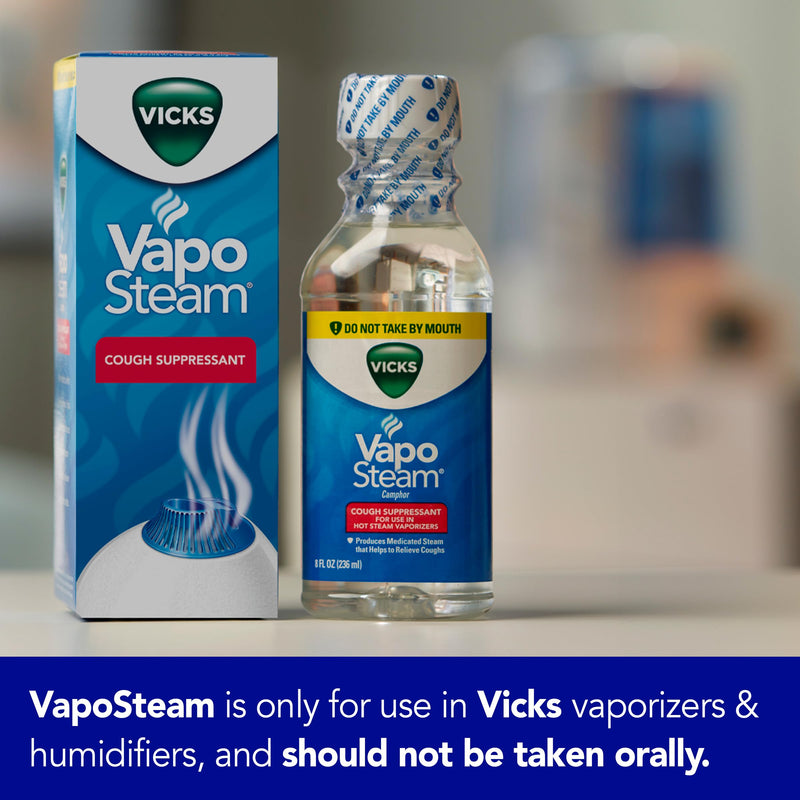 Vicks VapoSteam Medicated Liquid with Camphor, a Cough Suppressant, 8 Oz – VapoSteam Liquid Helps Relieve Coughing, for Use in Vicks Vaporizers and Humidifiers One Pack