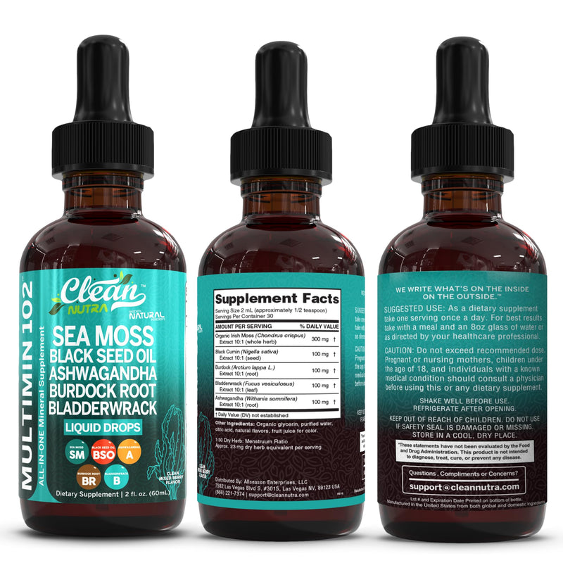 [Australia] - Clean Nutraceuticals Sea Moss Drops Supplement Liquid with Black Seed Oil Ashwagandha Burdock Root & Bladderwrack - Multimineral Organic Non-GMO Vegan for Gut Heath Skin Immune Support Hair (2) 2 