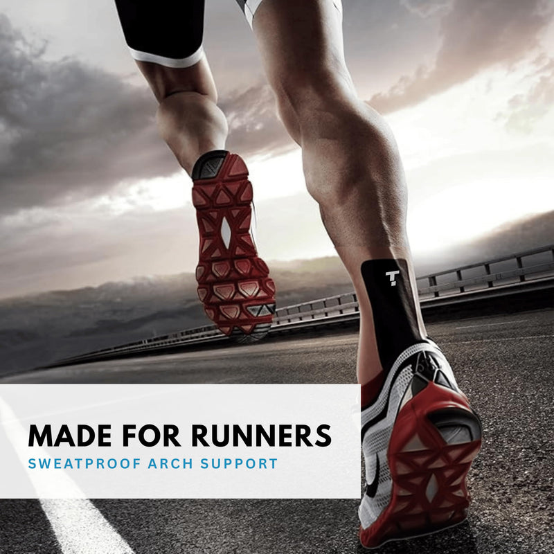 Plantar Fasciitis Tape, 20 Applications - Precut Kinesiology Tape Strips for Foot Soreness Relief - Also Great for Shin Splints - Includes 20 2x10" Strips & 40 2x5" Strips (Black, 20 Count) Black