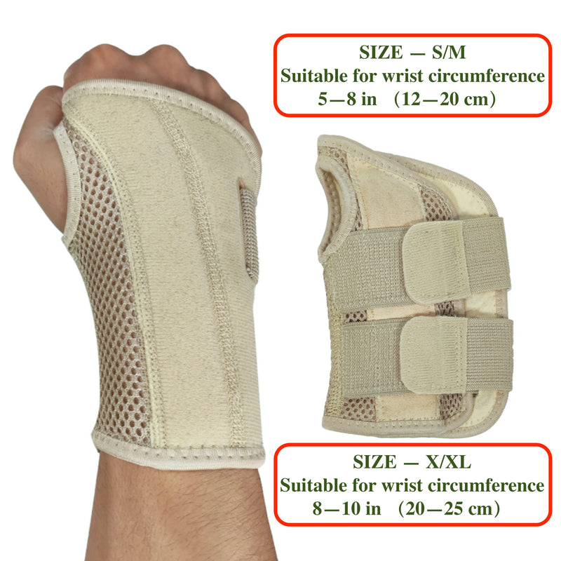 [Australia] - Wrist Brace for Carpal Tunnel Relief Night Support, Hand Brace with 2 Stays for Women Men, Adjustable Wrist Support Splint for Right Left Hands for Tendonitis, Arthritis, Sprains (Pack of 2) Small Left and right -Beige-S/M 