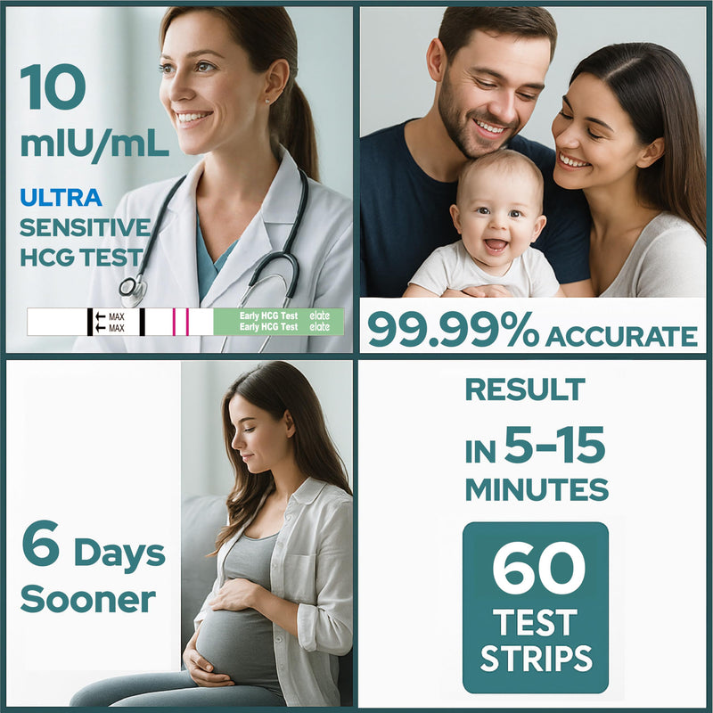 Elate Early Detection Pregnancy Test Strips – HCG Early Result 6-Days Sooner, 60 Count Bulk EPT, Pruebas De Embarazo, Ultra-Sensitive 10mIU/mL, 99.99% Accurate, Easy Home Use, 5mm 1 Count (Pack of 60)