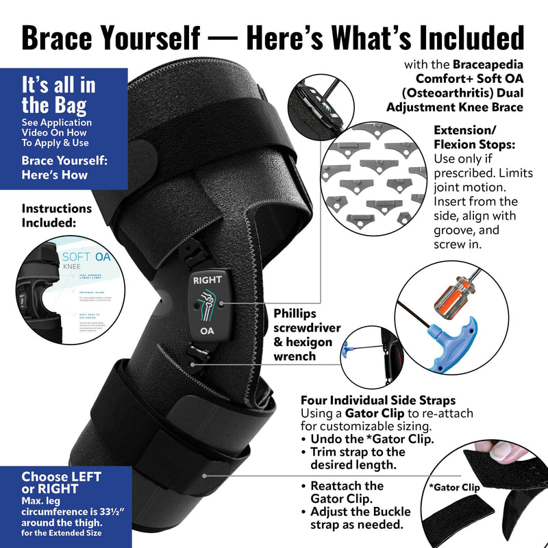 [Australia] - Comfort+ Soft Osteoarthritis Dual Adjustment (OA) Knee Brace for ACL & Meniscus & Hyperextension, Patella Stabilizer, Knee Sleeve, Knee Brace for Women and Men, Universal Regular Size, Right 