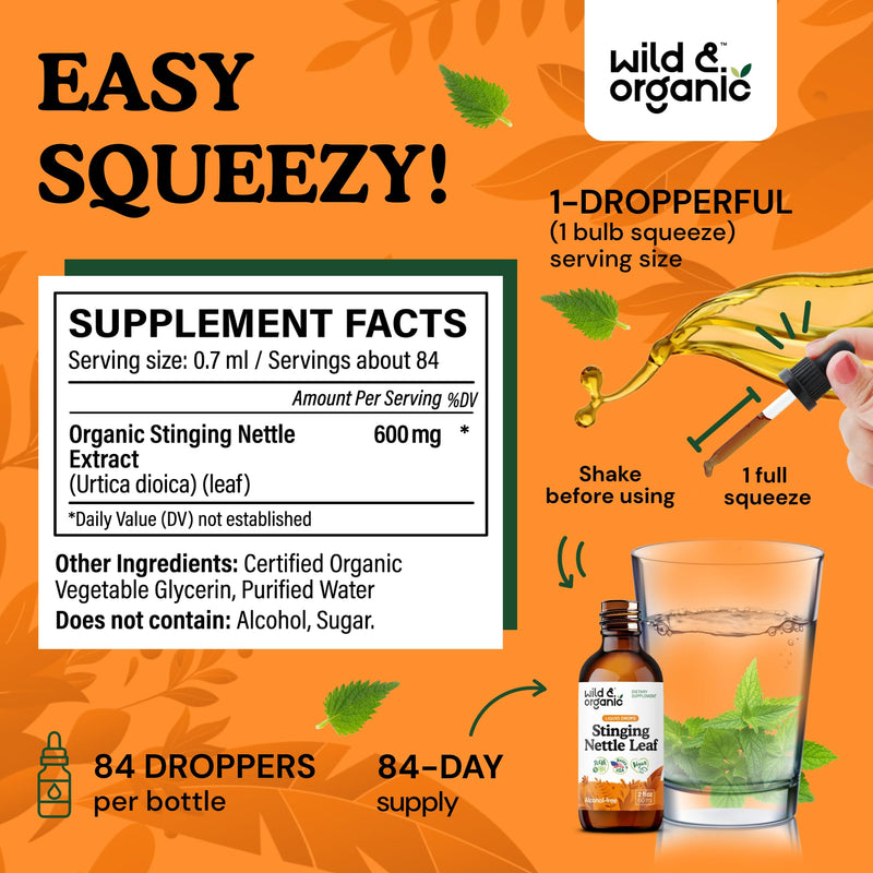 [Australia] - Wild & Organic Stinging Nettle Leaf Extract Drops - Urinary Tract Support - Liquid Stinging Nettle Supplement - Urtica Dioica Tincture - 2-Month Supply - Vegan, Sugar & Alcohol-Free - 2 fl oz 2 Fl Oz (Pack of 1) 