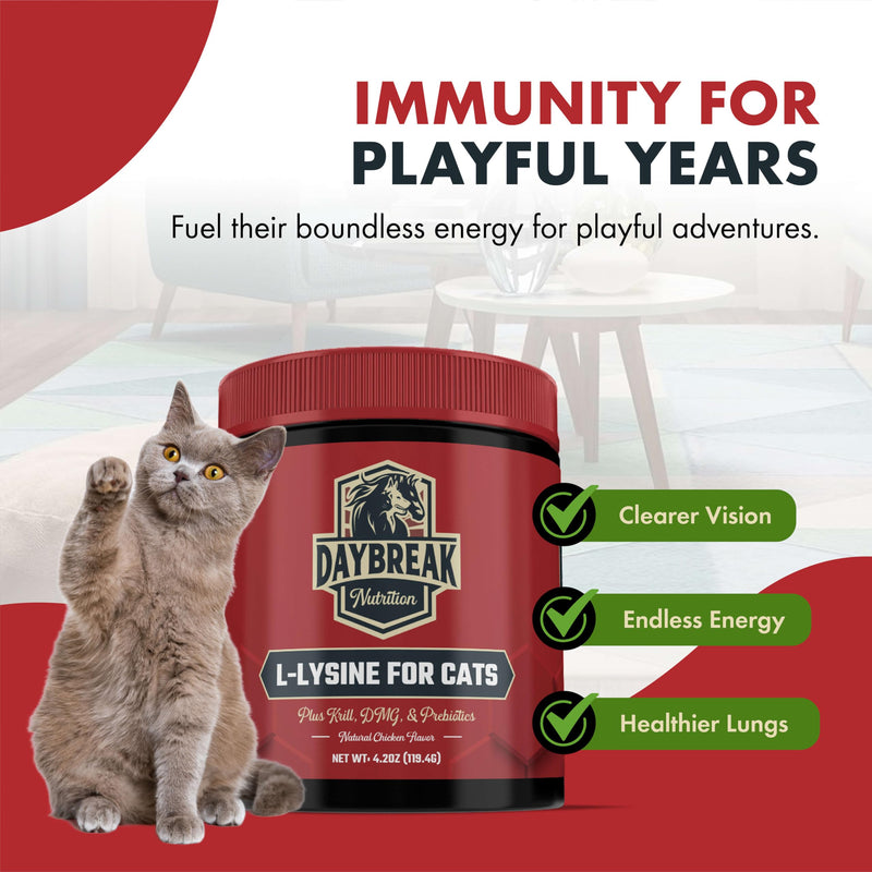 [Australia] - L-Lysine for Cats and Kittens - 900 mg L Lysine Powder for Cats for Immunity & Respiratory Support - Cat Supplement with L-Lysine, Prebiotics, Krill, & DMG for Immune System, Eye Health & Sneezing 