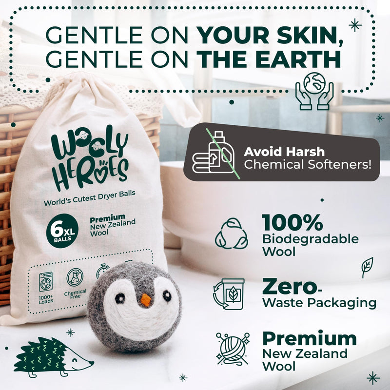 [Australia] - Dryer Balls - 100% Organic Wool - Sustainable & Eco-Friendly - Dry 1,000 Loads Penguin & Friends 