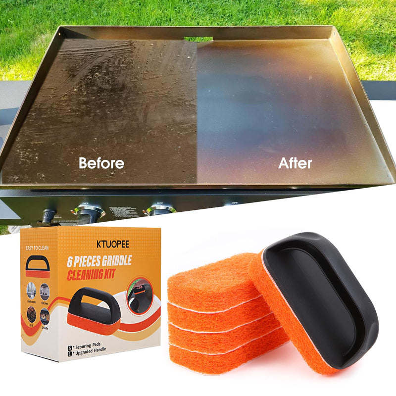 [Australia] - Upgraded 6-Piece Griddle Cleaning Kit for Blackstone, Flat Top Grill Cleaner Non-Scratch Scouring Pads for Kitchen - Heavy-Duty 5 Griddle Scrubber Pads with 1 Handle 