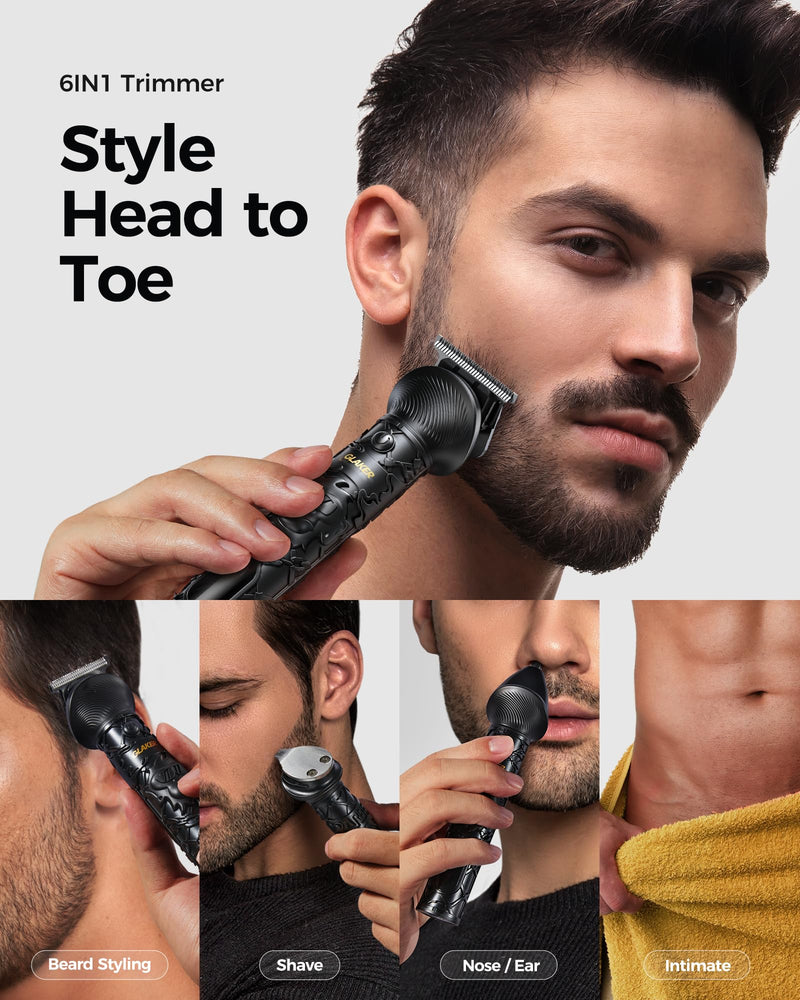 [Australia] - GLAKER 6 IN 1 Beard Trimmer Men's Set, Hair Clipper Professional Hair Trimmer Razor Nose Hair Trimmer Body Shaver with a Running Time of 150 Minutes USB-C Rechargeable (Black) Black 