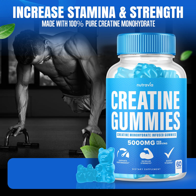 [Australia] - Creatine Gummies Infused with 5g Creatine Monohydrate for Men and Women, Strength, Endurance, Muscle Instantized Creatine, Micronized Clean HCL Balanced Creatina Monohidratada en Polvo (60 Gummies) 