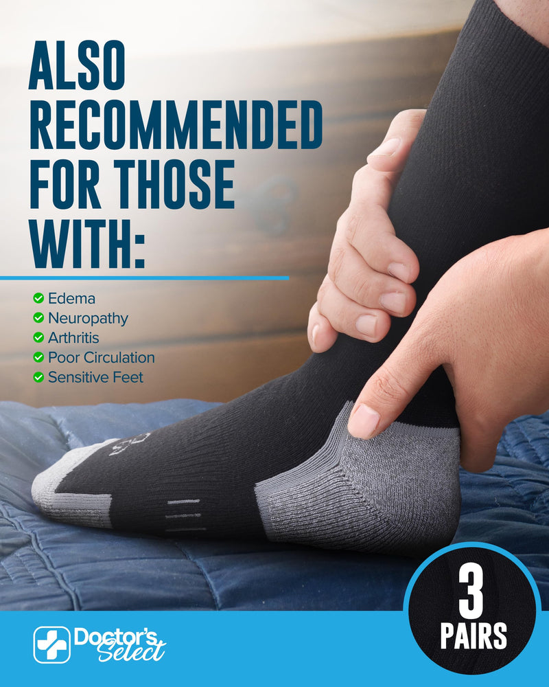 [Australia] - Doctor's Select Bamboo Viscose Diabetic Socks for Men - 3 Pairs Crew Mens Diabetic Socks Black - 3 Pairs Large 
