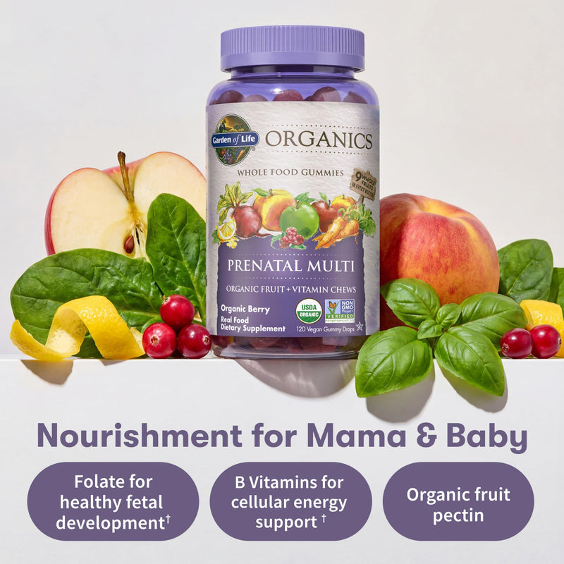 Garden of Life Organics Prenatal Gummies Multivitamin with Vitamin D3, B6, B12, C & Folate for Healthy Fetal Development – Organic, Non-GMO, Gluten-Free, Vegan, Berry Flavor, 30 Day Supply | Prenatal Vitamins with Energy Metabolism Support & Healthy Fe...