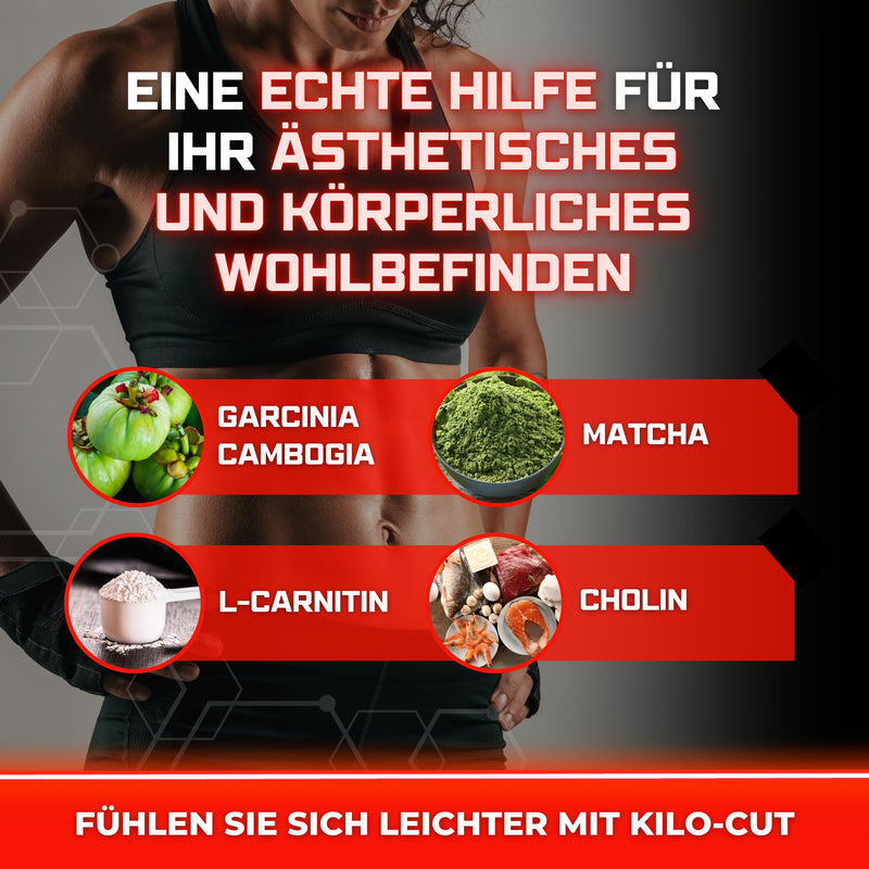 [Australia] - Kilo-Cut for Aesthetic Results, New Generation Solution - Synergy of Garcinia, Matcha, L-Carnitine, Choline, Glucomannan - 120 Tablets - Feel Lighter and More Energetic 