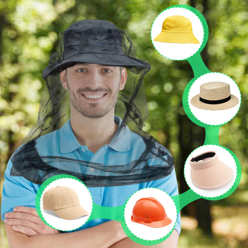 [Australia] - tupi Mosquito Head Net for Insects, 2 Pack, Premium Bug Net for Head, Fly & Bug Protection | Ultra Large & Long, Finest Holes for Camping, Hiking, Fishing, Gardening, Fits All Hats for Men & Women 