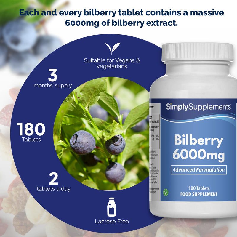 Bilberry Plus Extract 6,000mg | with Vitamin B2 | High-Potency Standardised Extract | Vegan & Vegetarian Friendly | 90 Tablets – 3 Month Supply | Made in the UK in Accordance with GMP Standards