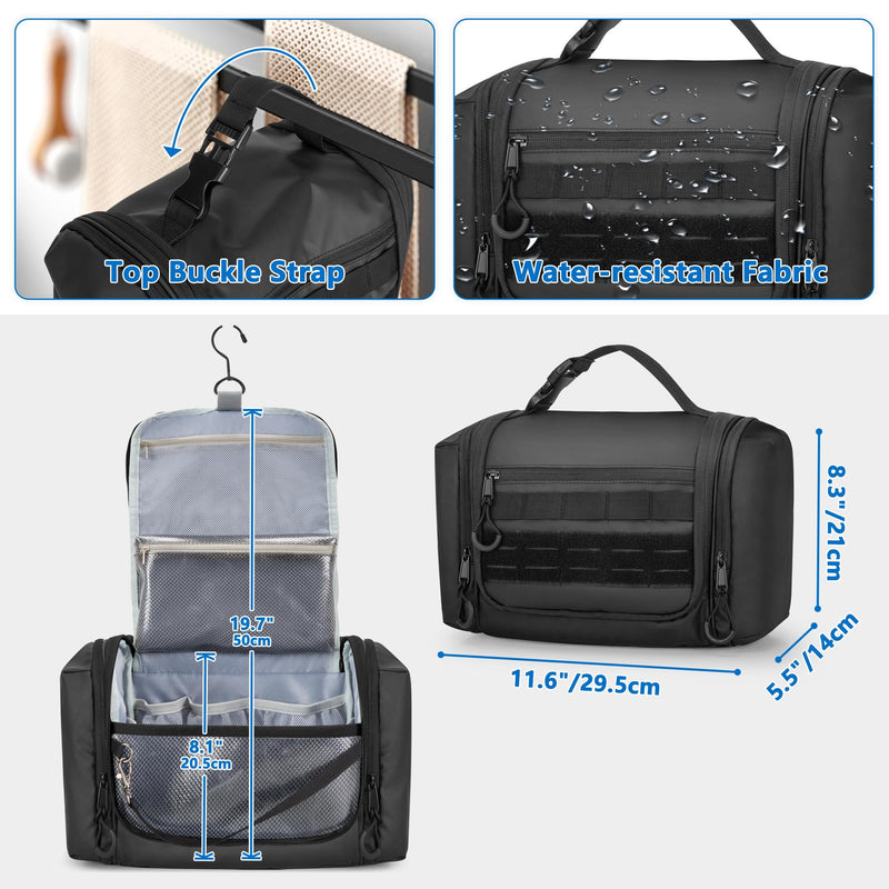 Hanging Toiletry Bag for Men, Tactical Dopp Kit Toiletry Travel Bag | Camping Shower Bag with Hanging Design, Multiple Storage Pockets, Dopp Kit Hygiene Organizer Bag for Outdoor Black