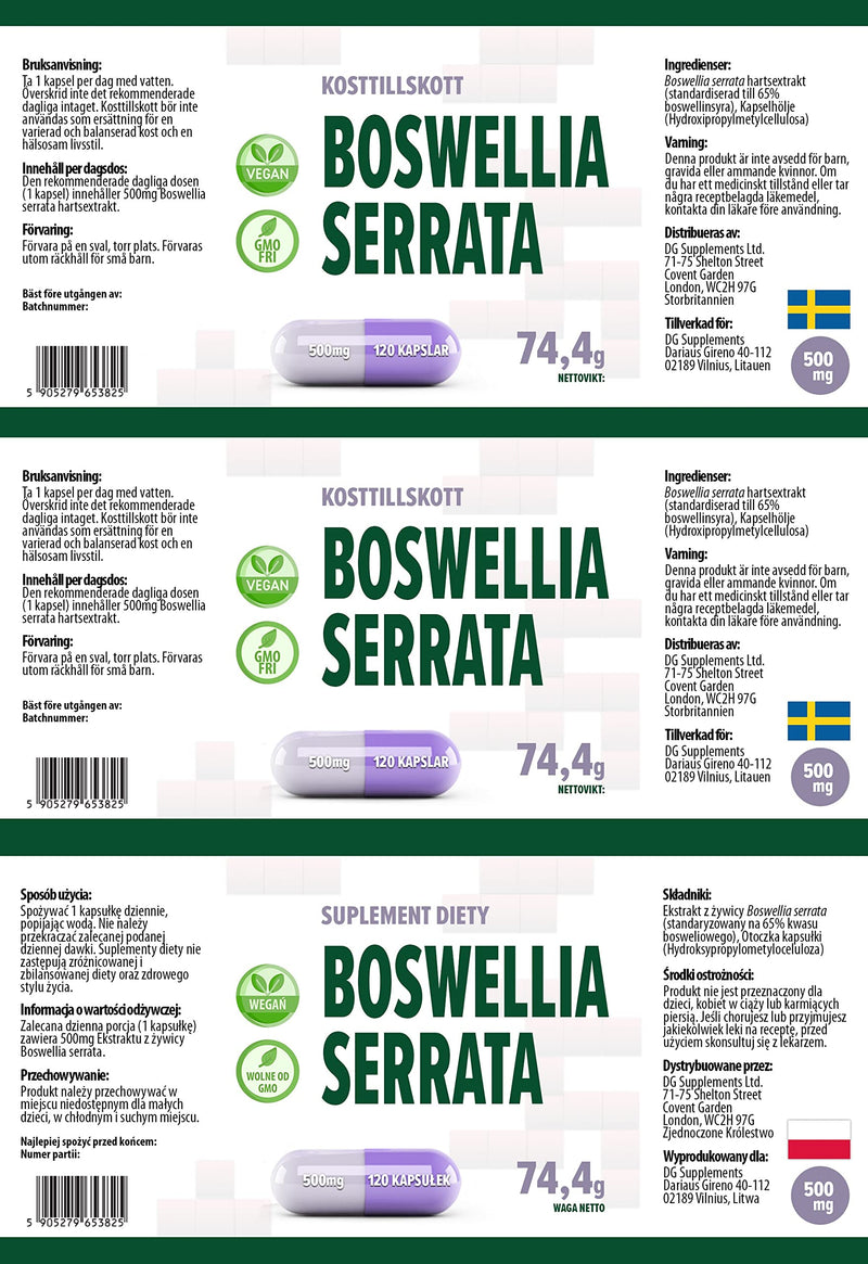 Hepatica Boswellia Serrata (Indian Frankincense) 5,000mg Equivalent | 500mg 10:1 Extract | 65% Boswellic Acids | 120 Vegan Capsules | 3rd Party Lab Tested