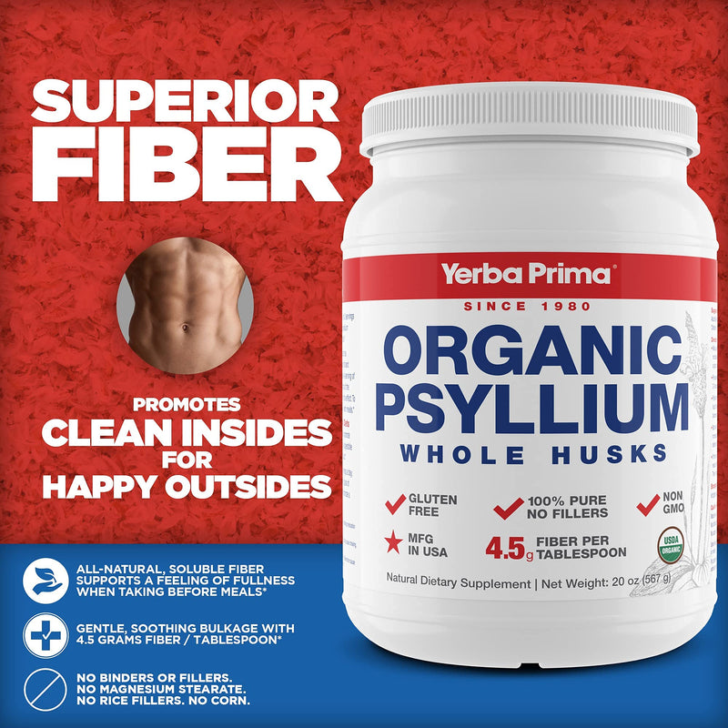 [Australia] - Yerba Prima Organic Psyllium Whole Husks Colon Cleanser - 20 oz - Natural Daily Dietary Fiber Supplement 20oz, Colon Cleanser, Regularity & Detox Cleansing Support, Gluten Free, Non GMO, Vegan 