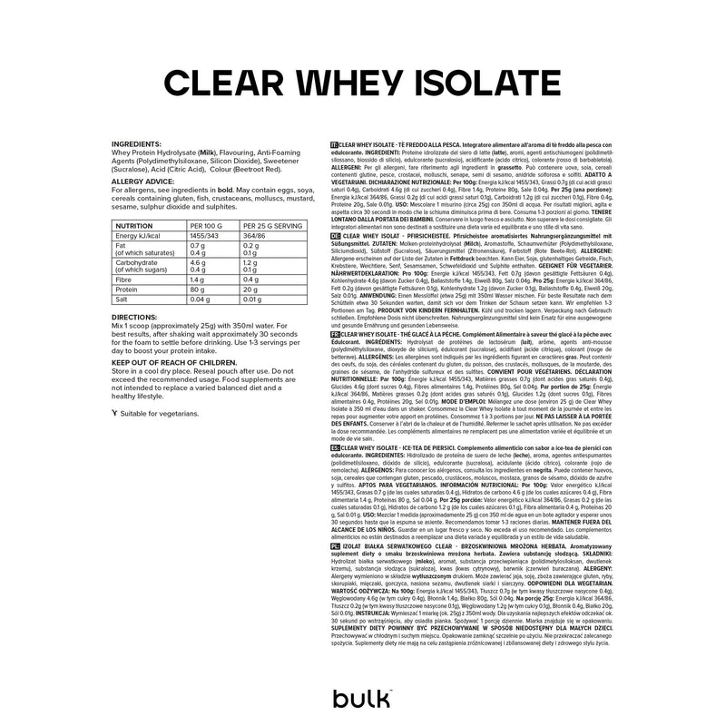 [Australia] - Bulk Clear Whey Isolate Powder, Refreshing Protein Shake, Protein Powder, Peach Iced Tea, 500 g 20 Servings (Pack of 1) 