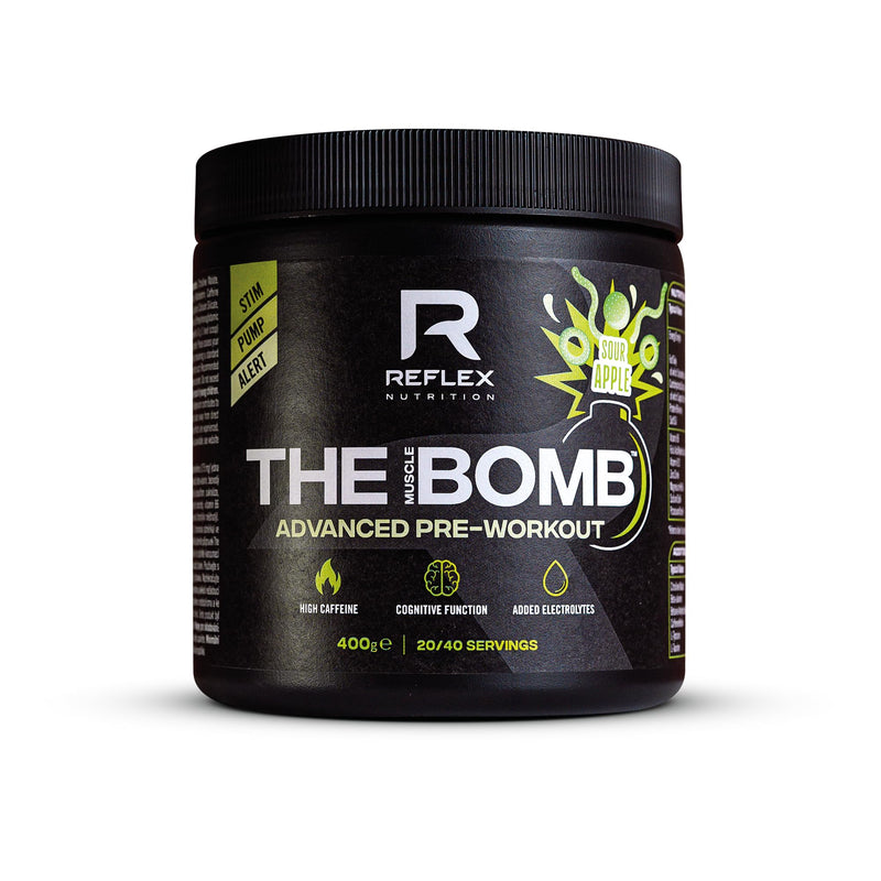 Reflex Nutrition The Muscle Bomb Caffeine Pre Workout Powder - 350mg Caffeine, 9g Citrulline Malate, 2.5g Beta Alanine - Energy, Pump & Focus for Explosive Workouts (Sour Apple, 400g, 20 Servings) Sour Apple