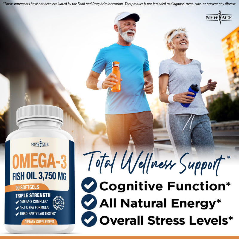 [Australia] - Triple Strength Omega 3 Fish Oil 3750 mg - EPA & DHA - Over 3000mg Omega-3 Fatty Acids - 1350mg EPA + 900mg DHA - Best Essential Fatty Acids, Burpless Fish Oil - 180 Count 90 Count (Pack of 2) 