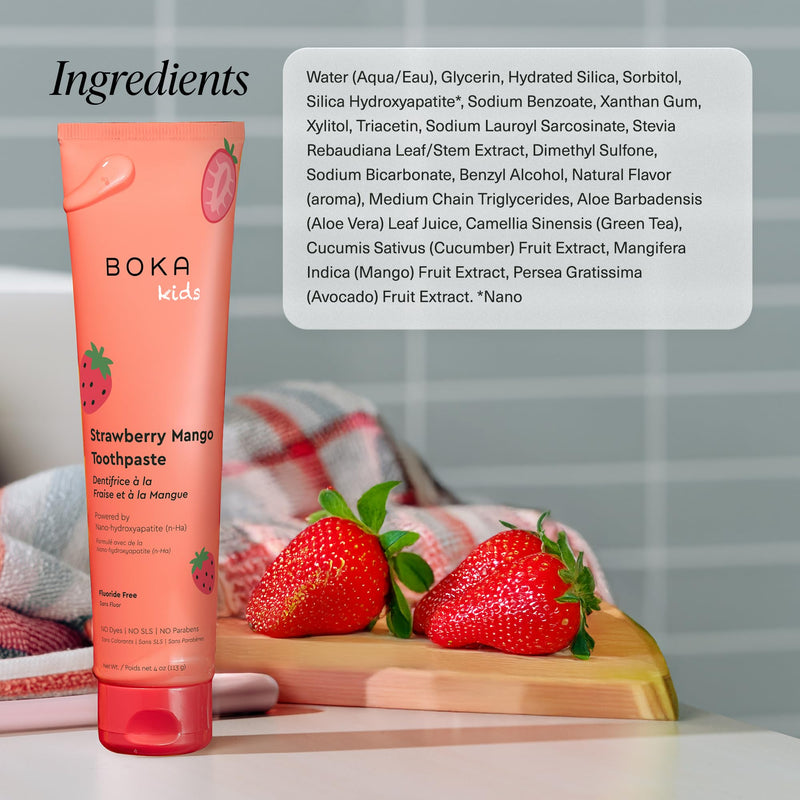 Boka Fluoride Free Toothpaste Nano Hydroxyapatite Toothpaste - Strawberry Mango Flavor, 4 oz 1Pk US Manufactured 4 Ounce (Pack of 1)