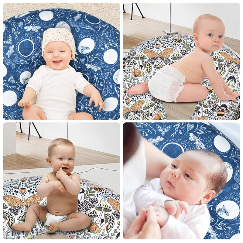 Winmany 2 Pack Baby Nursing Pillow Cover Newborn U-Shaped Breastfeeding Pillowcase Cushion Cover Stretchy Replaceable Forest&Floral Pillow Cover Slipcover 22.5x21 Blue World + Butterfly Bees