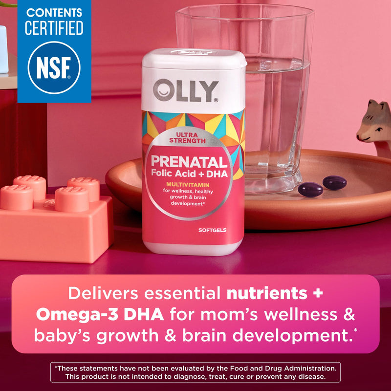 OLLY Ultra Strength Prenatal Multivitamin Softgels, Omega-3s - 60 Count 60 Count (Pack of 1)