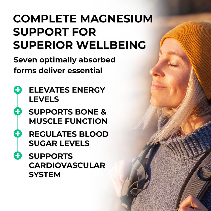 Magnesium Seven | 7 Forms of Magnesium in One - Glycinate, Orotate, Taurate, Lactate, Malate, Citrate, Sucrosomial | 120 Capsules 30 Day Supply | Manganese and Vitamin B6 for Absorption
