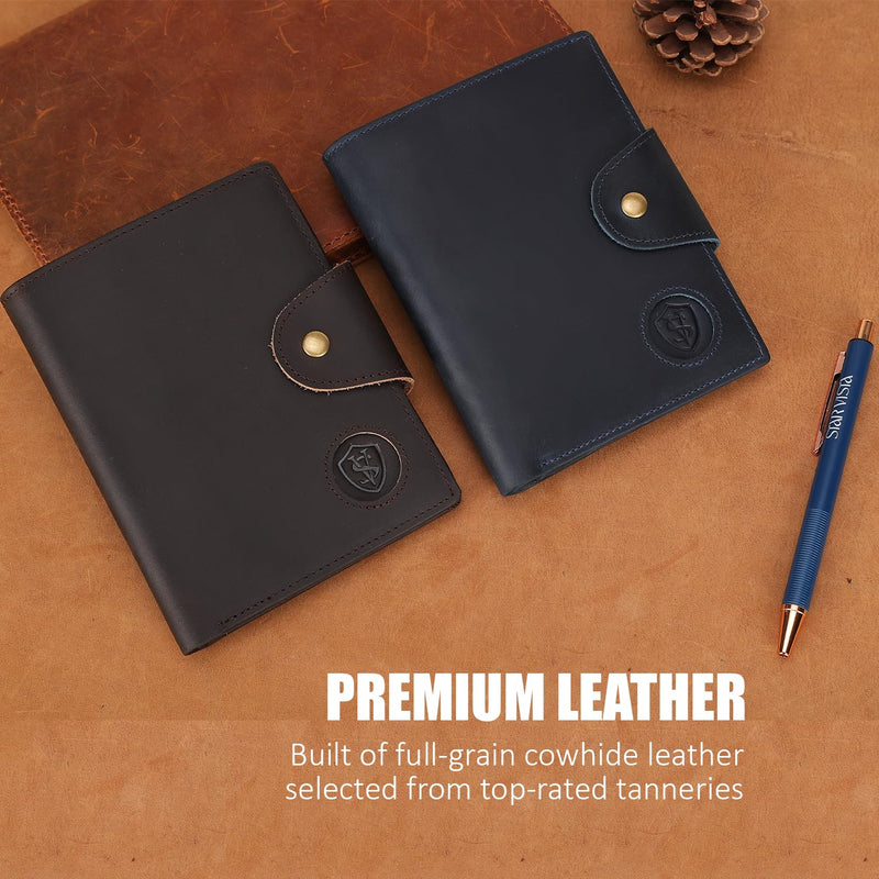 STAR VISTA Carmen Leather Passport Wallet, Dual Bifold Cash Pockets, RFID Blocking, ID Window, 6 Card Slots, Coin Pocket, SIM Slots, AirTag Slots, Navy Blue
