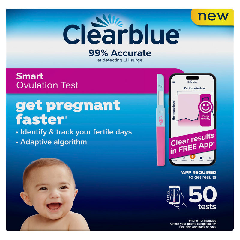 Clearblue Smart Ovulation Test - 50 Ovulation Tests. Identify & Track Your Fertile Days, Get Pregnant Faster, Accurate LH Test, Easy to Use at Home, Free Period Cycle Tracker App Required to use White