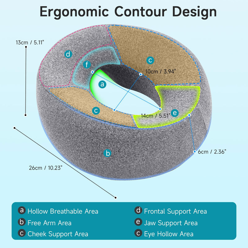 [Australia] - Face Down Pillow for Massage - Headrest for Bed,Adjustable Memory Foam Facial Pillow for Stomach Sleeping, Post-Eye Surgery Recovery,Prone Sleepers for Rest Grey 
