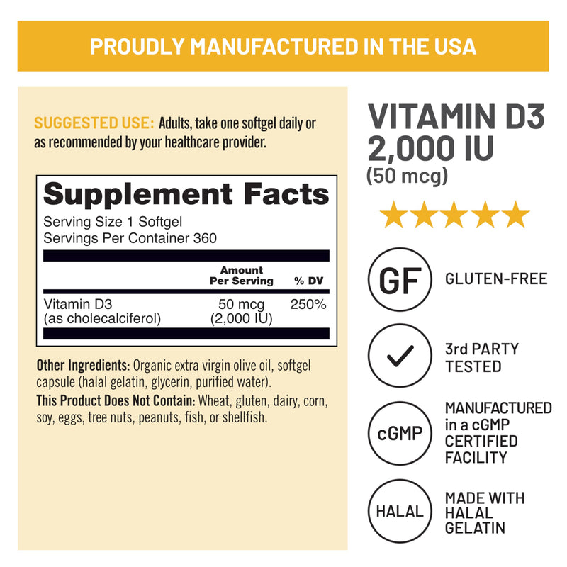 NatureWise Vitamin D3 2000IU Supplement, Immune Support, 360 Mini Softgels