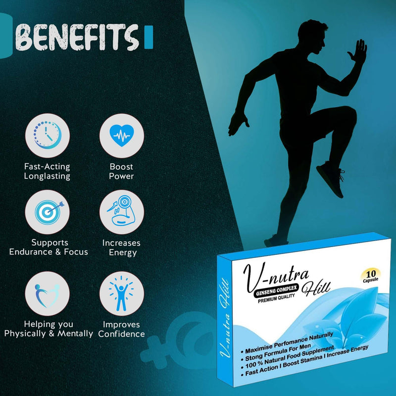 Super Extra-Strong Blue Ginseng & Herbal Food Supplement for Men – Powerful, Fast-Acting Natural Formula – Supports Vitality, Energy, Stamina & Overall Male Health – 10 Capsules