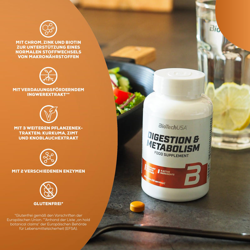 [Australia] - BioTechUSA Digestion & Metabolism, dietary supplement tablets with plant extracts, enzymes, minerals and biotin, 60 tablets 