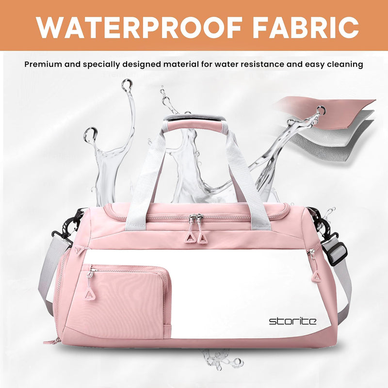 Storite Travel Duffle Bag with Shoe Compartment, Light Pink, 50x25x27 cm | Water Resistant Nylon, Lightweight, Multi-Pocket, Wet Pocket, Adjustable Shoulder Strap, Travel, Gym, Overnight Use Style - 2